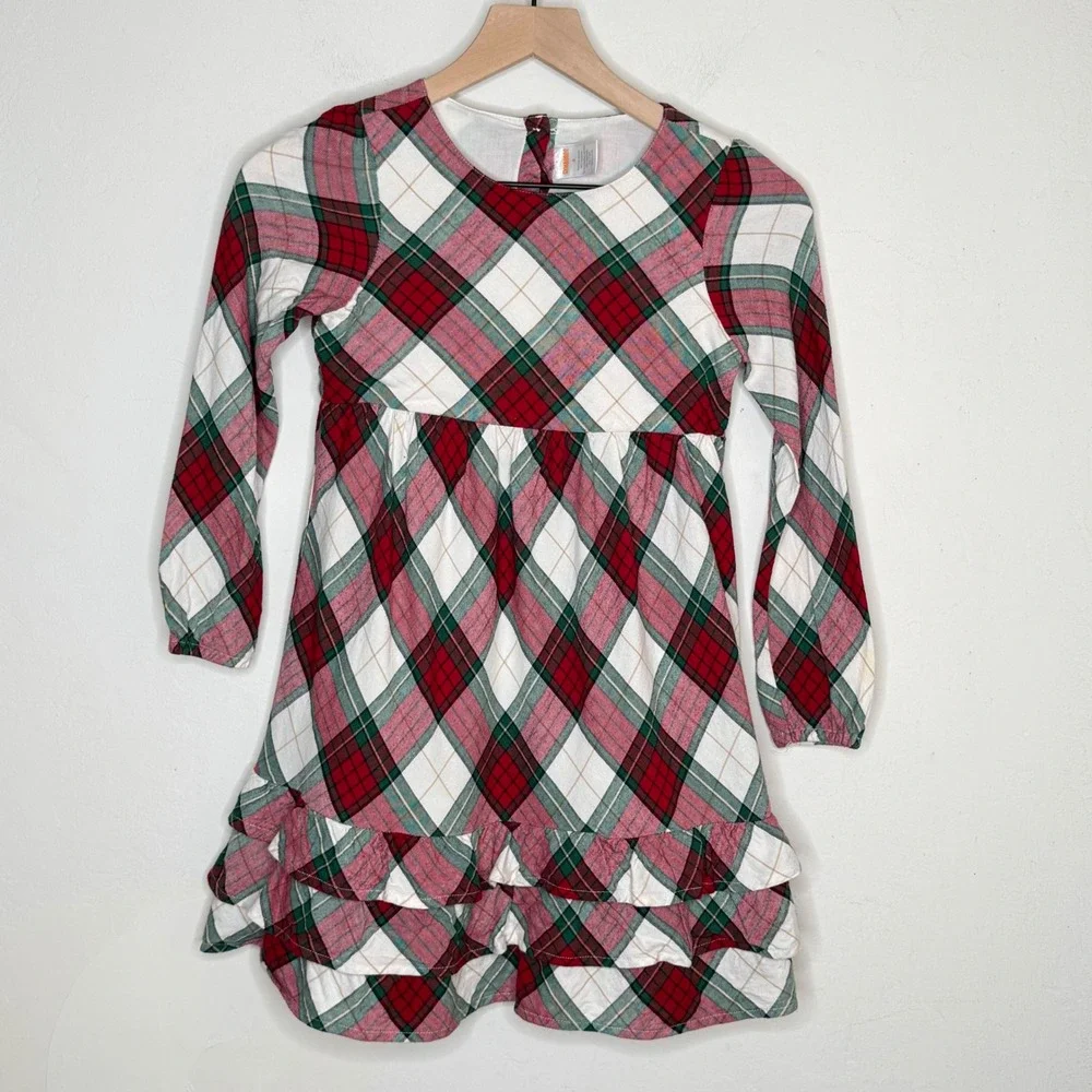 Gymboree Girls Dress Size 8 Red Green Plaid Cotton Long Sleeve Holiday Christmas